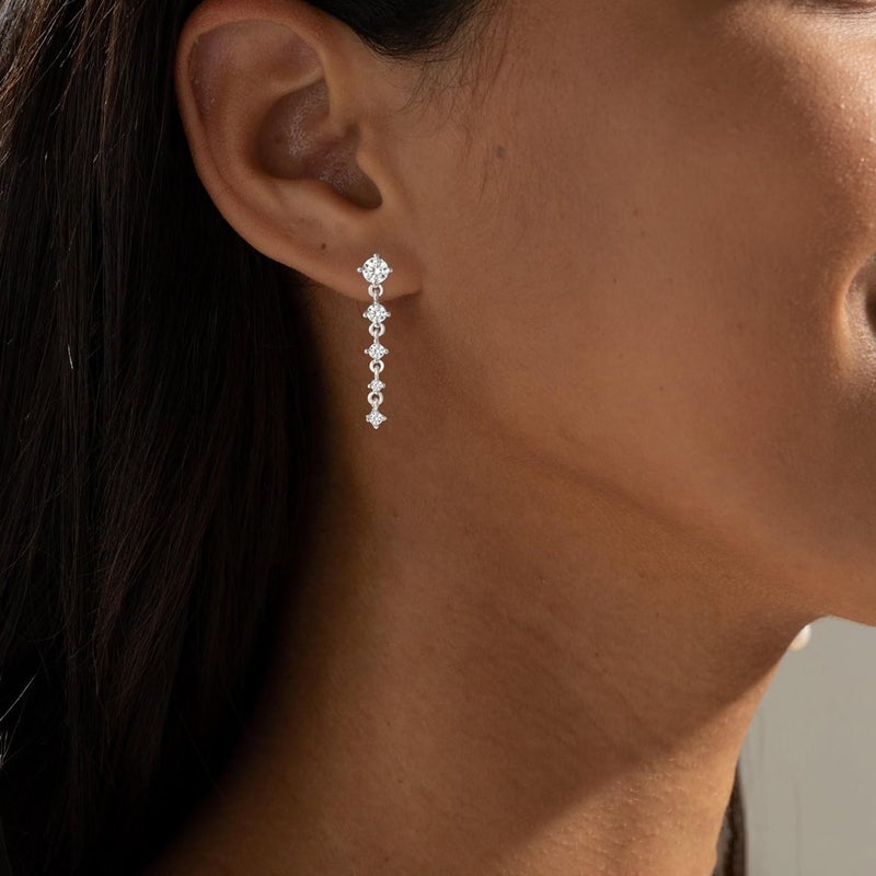SELFROSE Store Silver Earrings for Women,Dainty Dangle Earrings Silver Plated Drop Earrings for Women Trendy Hypoallergenic CZ Stud Earrings Wedding Pearl Earrings Dangling Cute Small Hoop Earrings Jewelry - Image 4
